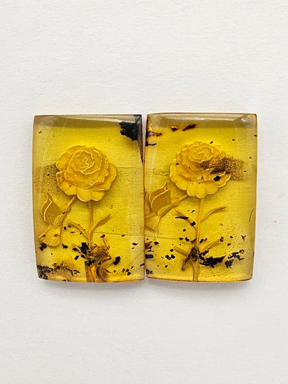 Amber Intaglio Cabochon Pair | Hand-Carved Natural Amber