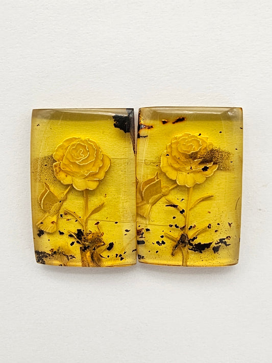 Amber Intaglio Cabochon Pair | Hand-Carved Natural Amber