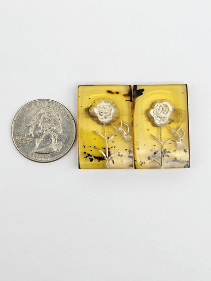 Amber Intaglio Cabochon Pair | Hand-Carved Natural Amber