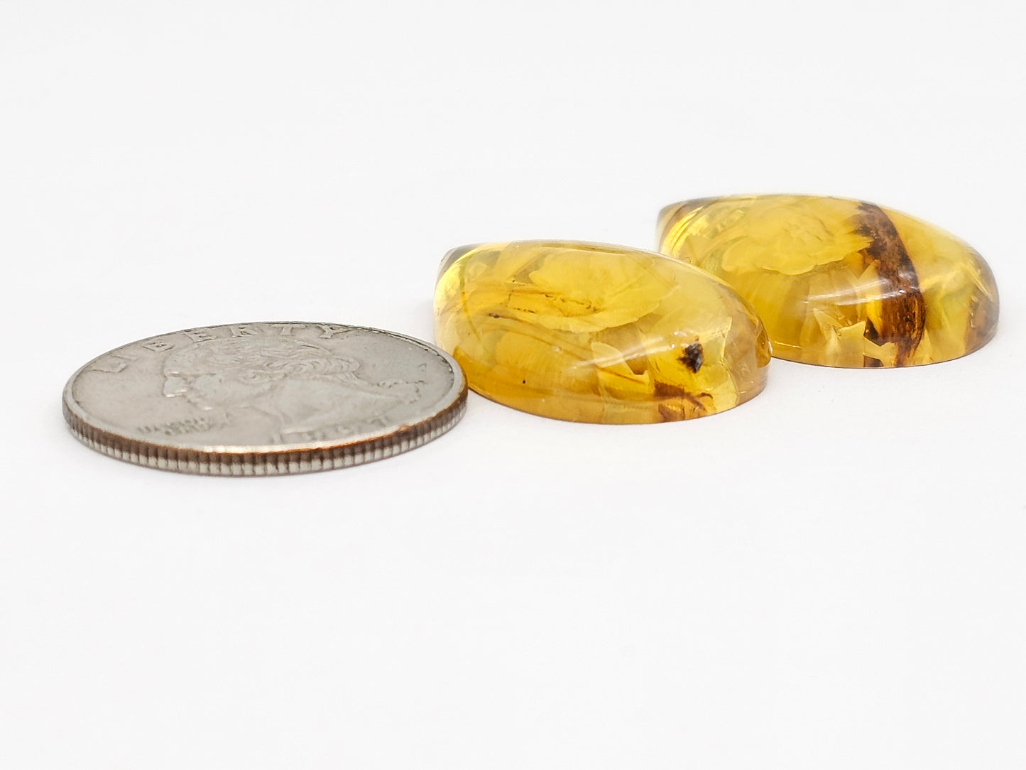 Amber Intaglio Cabochon Pair | Hand-Carved Natural Amber