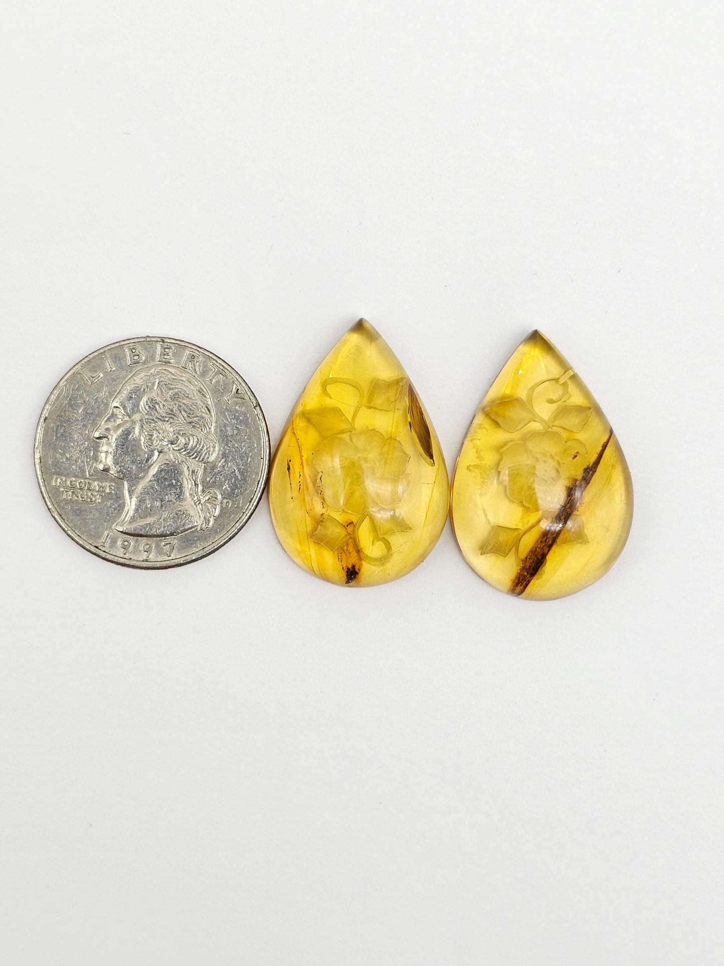 Amber Intaglio Cabochon Pair | Hand-Carved Natural Amber