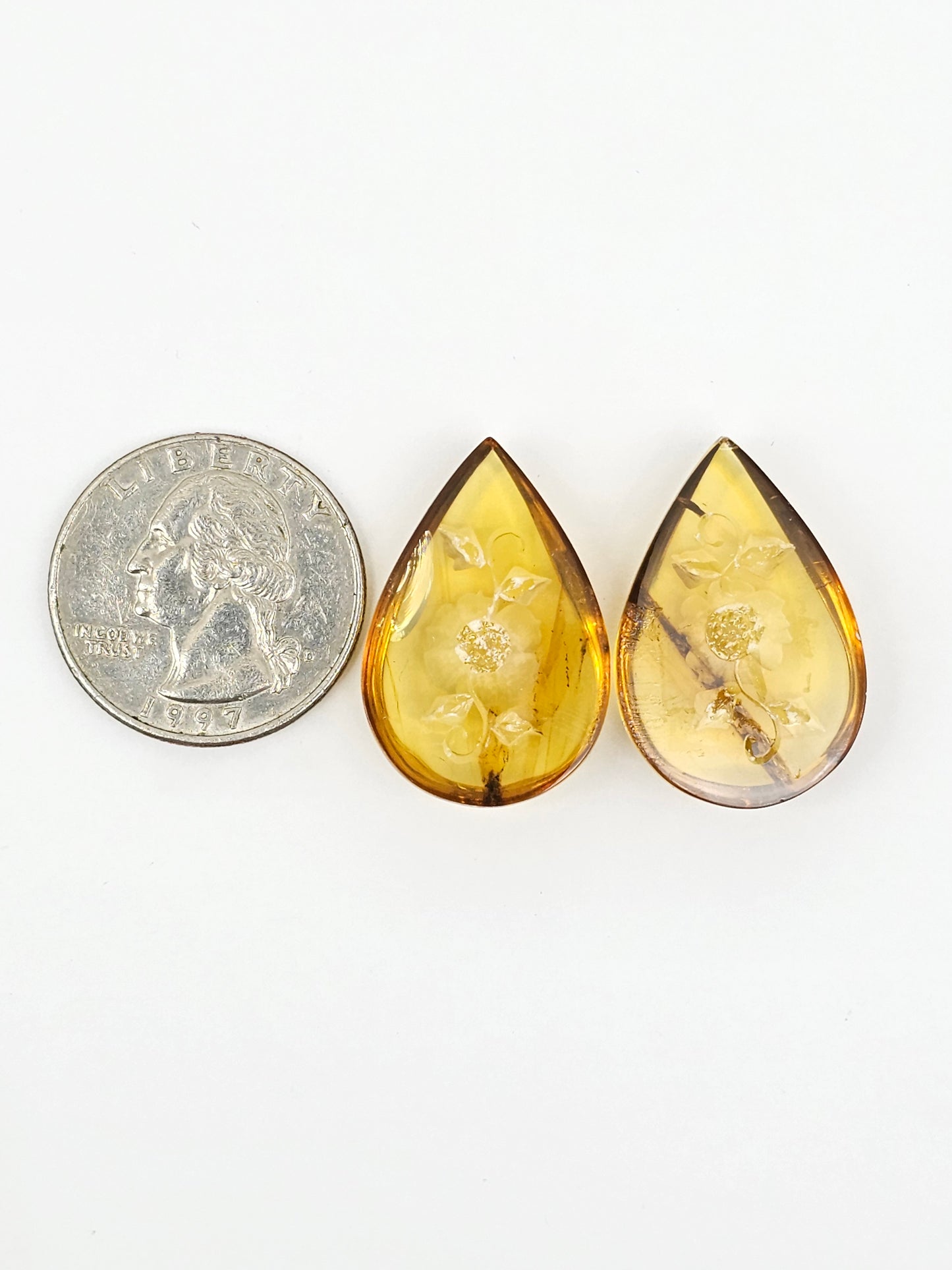 Amber Intaglio Cabochon Pair | Hand-Carved Natural Amber