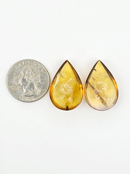 Amber Intaglio Cabochon Pair | Hand-Carved Natural Amber