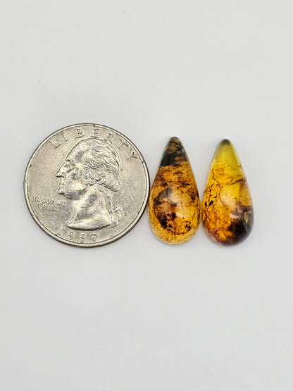 Amber cabochon pair | Artisan Cut Gemstone