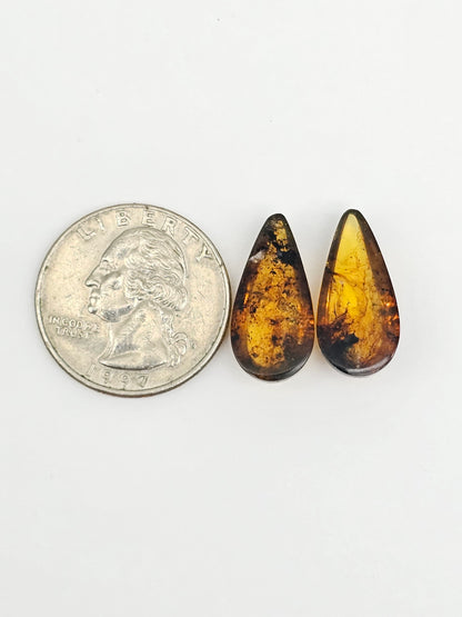 Amber cabochon pair | Artisan Cut Gemstone