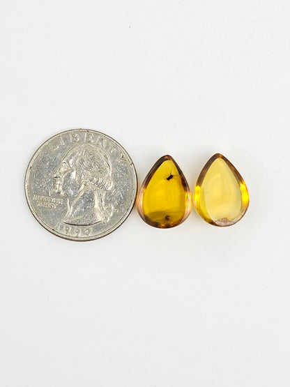 Amber cabochon pair | Artisan Cut Gemstone