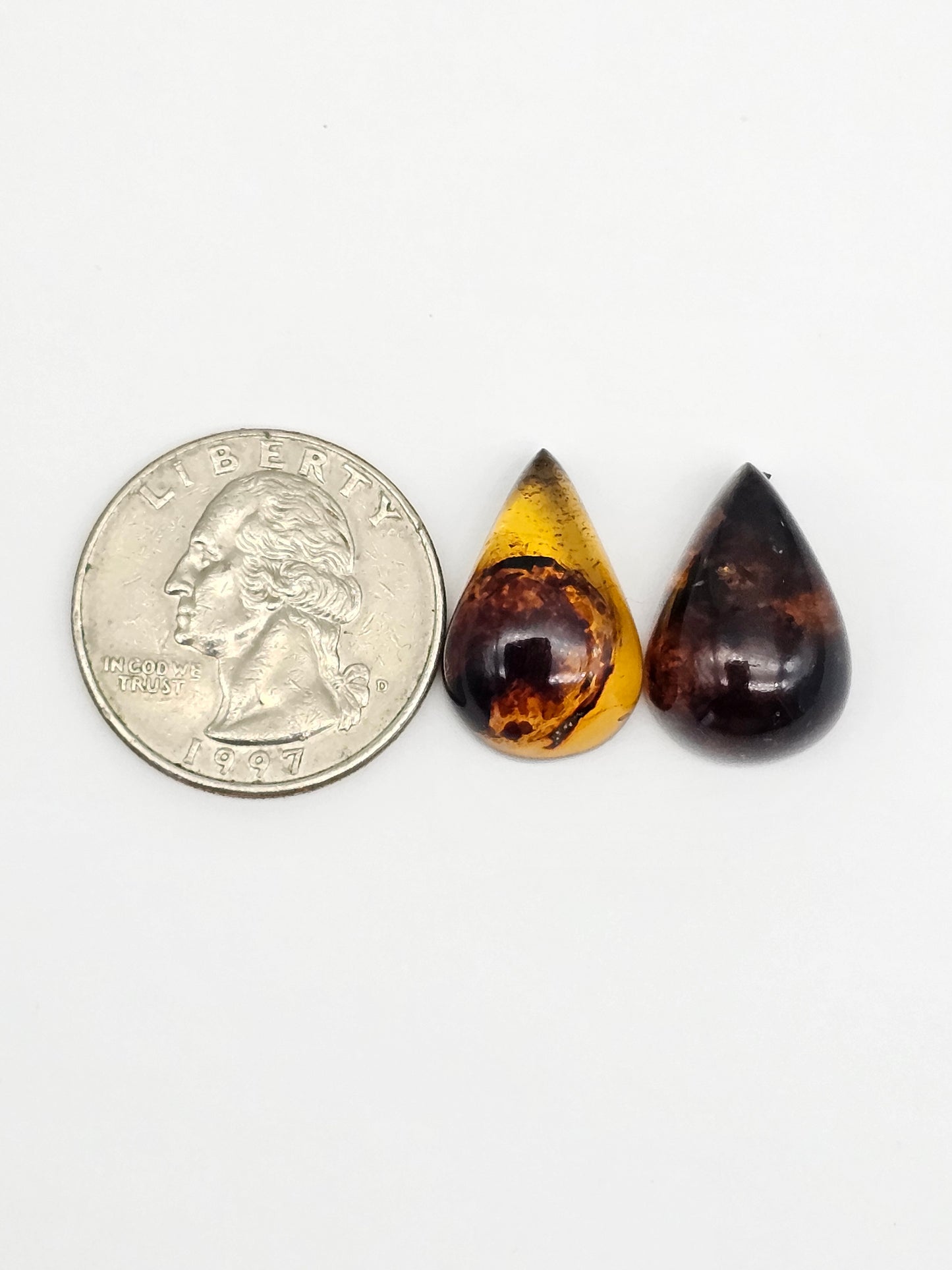 Amber cabochon pair | Artisan Cut Gemstone