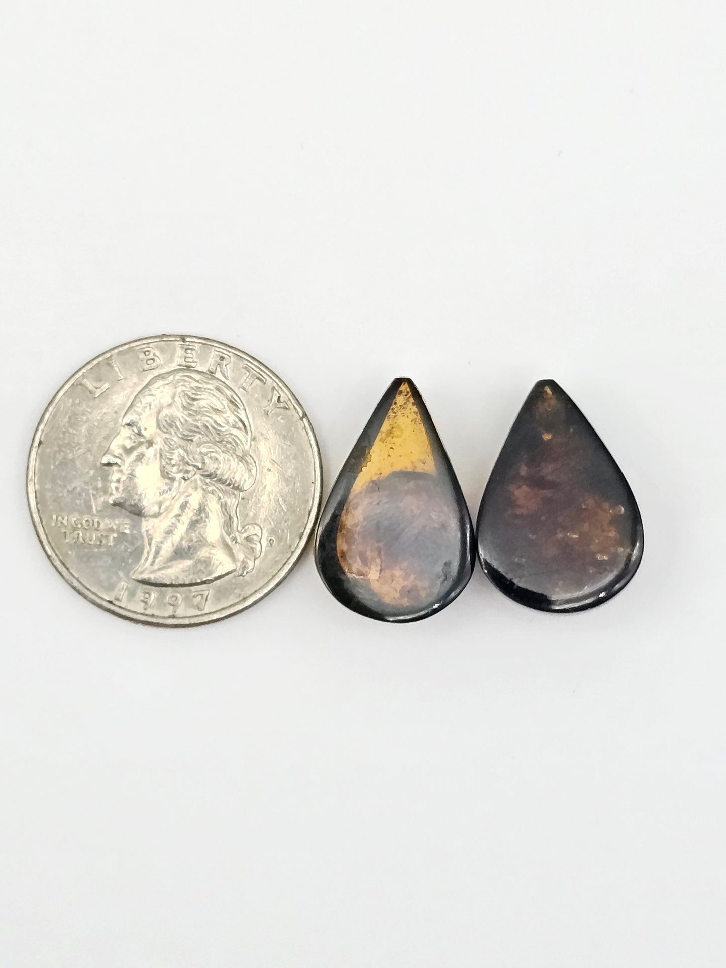 Amber cabochon pair | Artisan Cut Gemstone