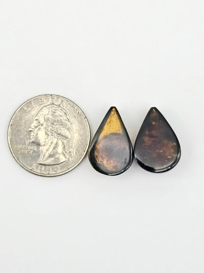 Amber cabochon pair | Artisan Cut Gemstone