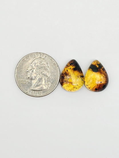 Amber cabochon pair | Artisan Cut Gemstone