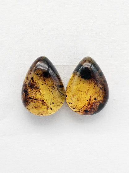Amber cabochon pair | Artisan Cut Gemstone