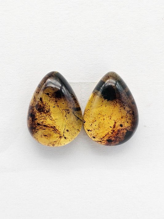 Amber cabochon pair | Artisan Cut Gemstone