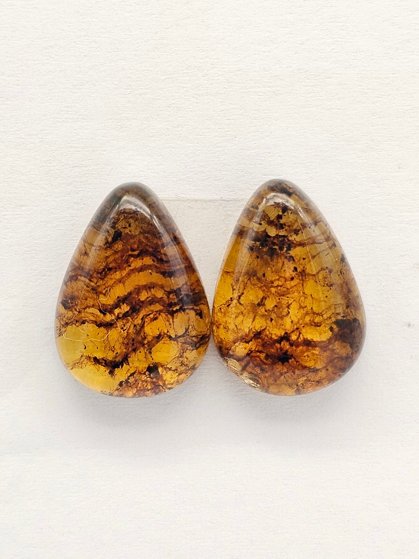 Amber cabochon pair | Artisan Cut Gemstone