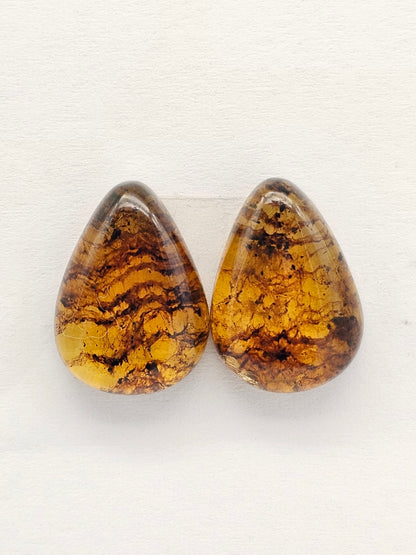 Amber cabochon pair | Artisan Cut Gemstone