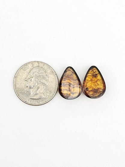 Amber cabochon pair | Artisan Cut Gemstone