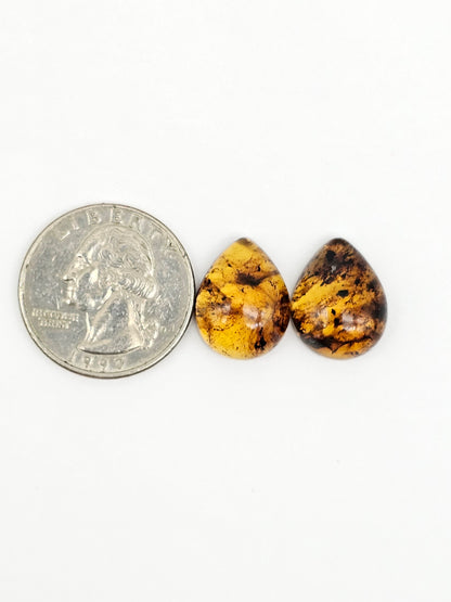Amber cabochon pair | Artisan Cut Gemstone