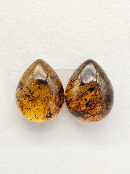 Amber cabochon pair | Artisan Cut Gemstone