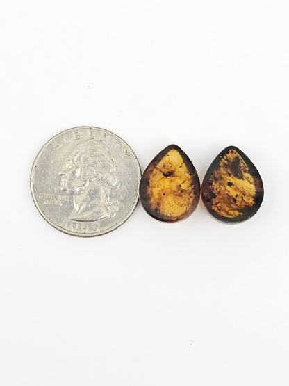 Amber cabochon pair | Artisan Cut Gemstone