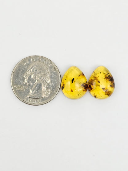 Amber cabochon pair | Artisan Cut Gemstone