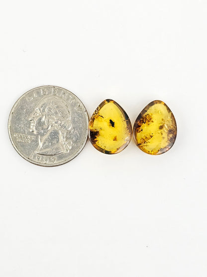Amber cabochon pair | Artisan Cut Gemstone