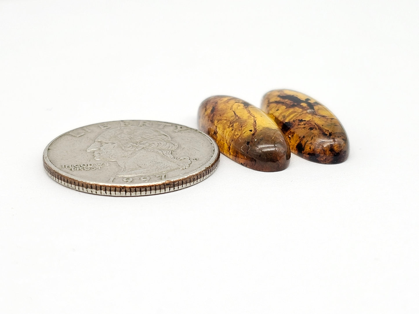 Amber cabochon pair | Artisan Cut Gemstone
