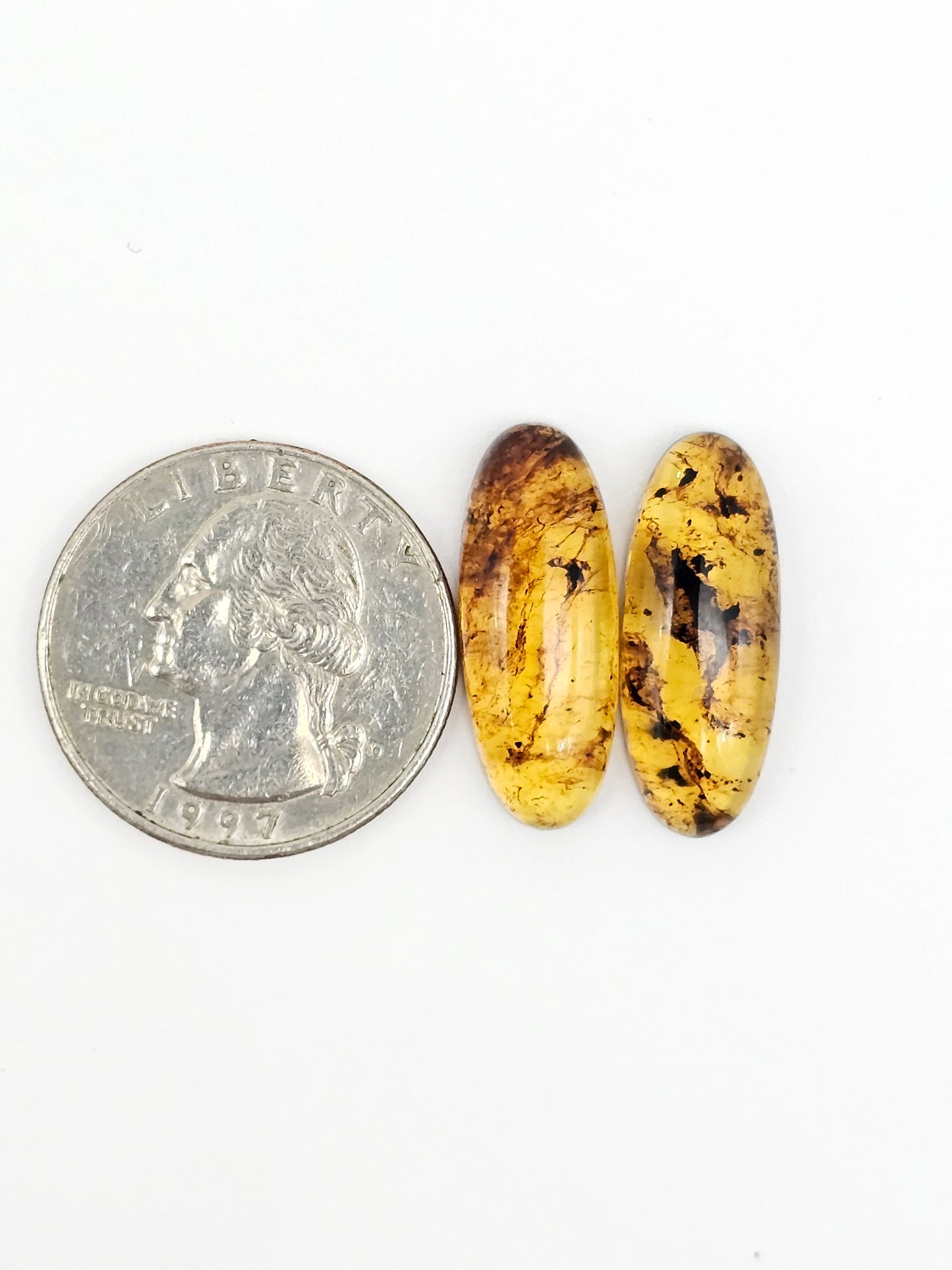 Amber cabochon pair | Artisan Cut Gemstone