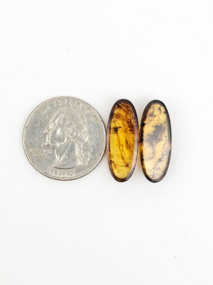 Amber cabochon pair | Artisan Cut Gemstone