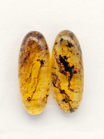 Amber cabochon pair | Artisan Cut Gemstone
