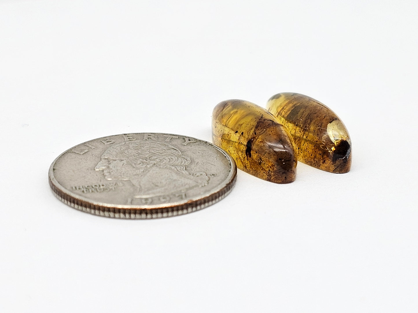 Amber cabochon pair | Artisan Cut Gemstone