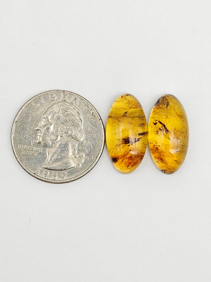 Amber cabochon pair | Artisan Cut Gemstone