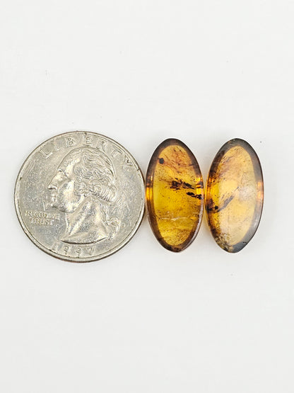 Amber cabochon pair | Artisan Cut Gemstone