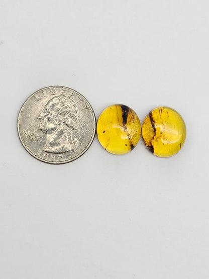 Amber cabochon pair | Artisan Cut Gemstone