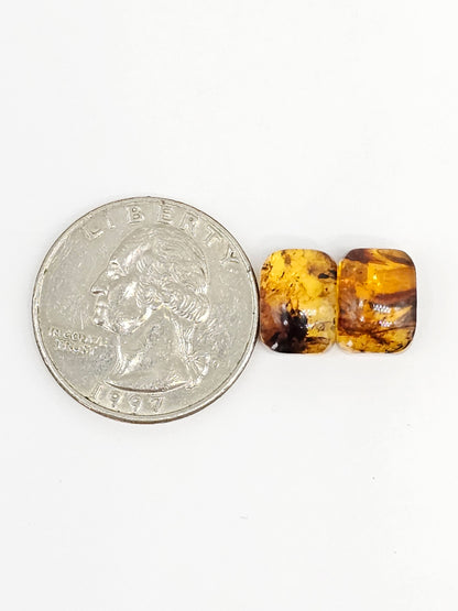 Amber cabochon pair | Artisan Cut Gemstone