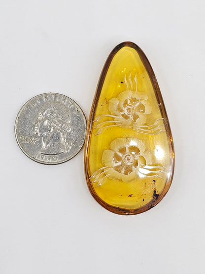 Amber Intaglio Cabochon | Hand-Carved Natural Amber