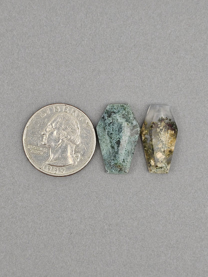 Moss agate coffin cabochon set