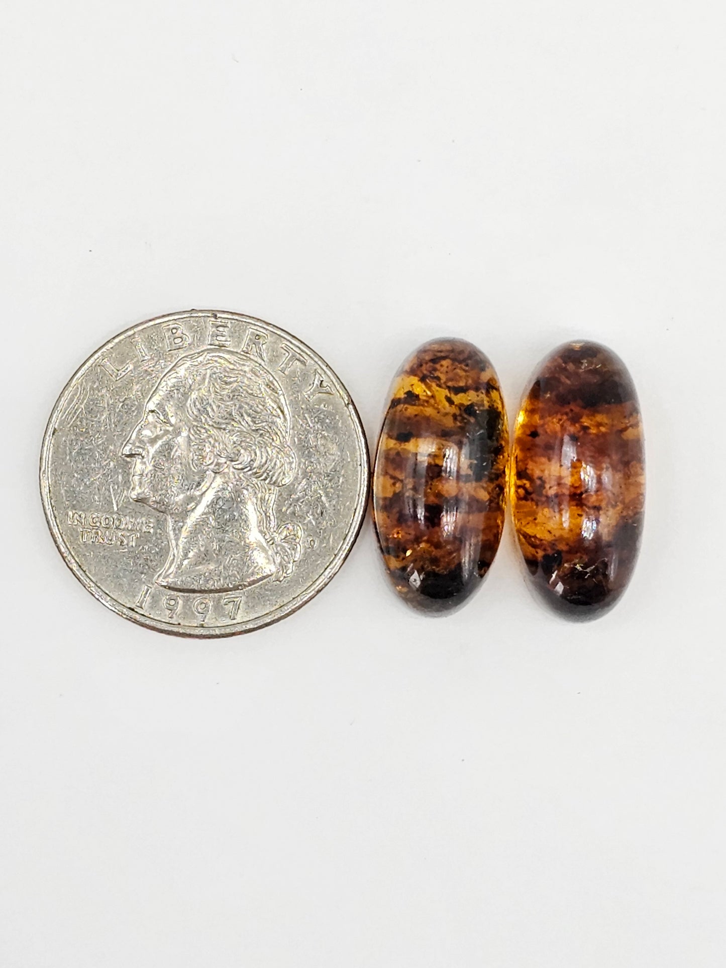 Amber cabochon pair | Artisan Cut Gemstone