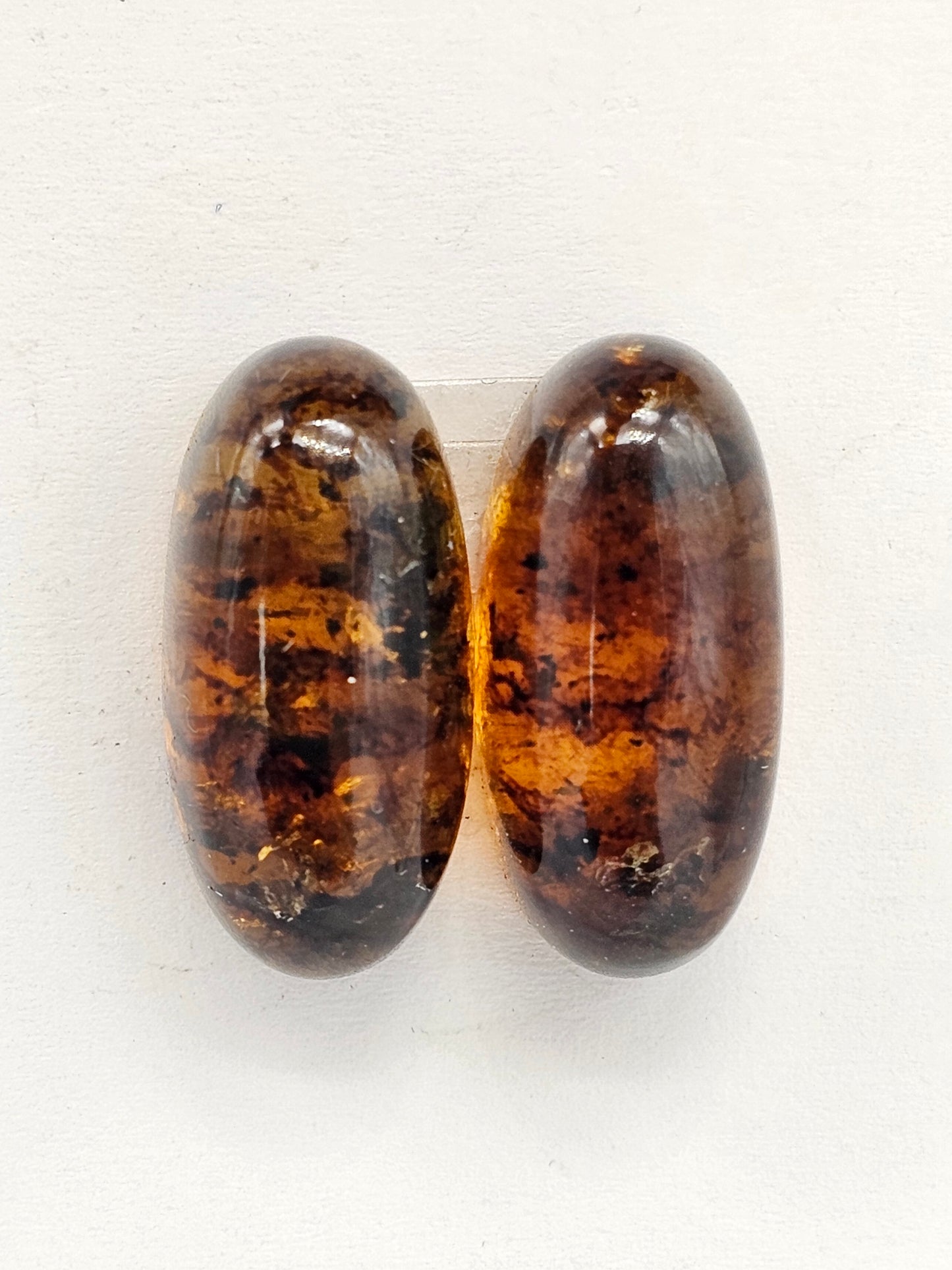 Amber cabochon pair | Artisan Cut Gemstone