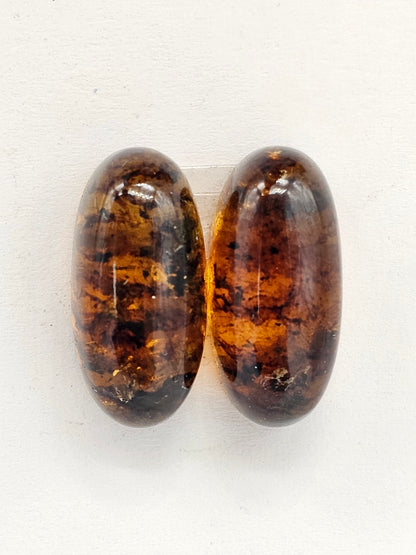 Amber cabochon pair | Artisan Cut Gemstone
