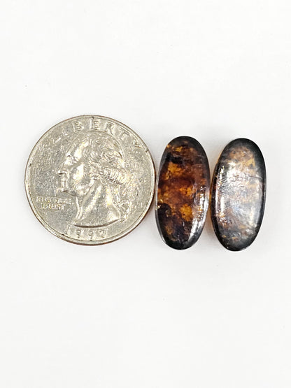 Amber cabochon pair | Artisan Cut Gemstone