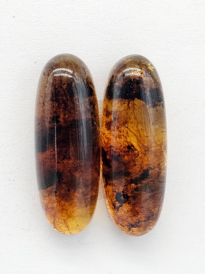 Amber cabochon pair | Artisan Cut Gemstone