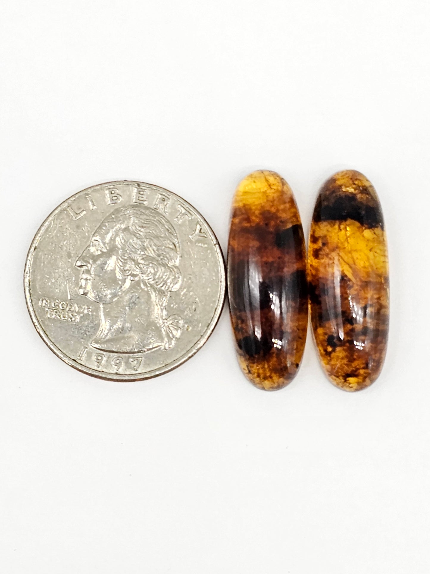 Amber cabochon pair | Artisan Cut Gemstone