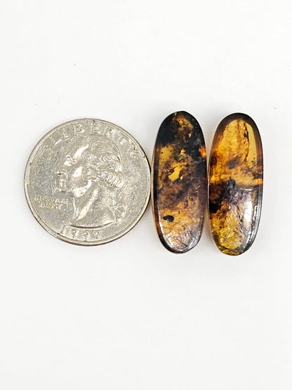 Amber cabochon pair | Artisan Cut Gemstone