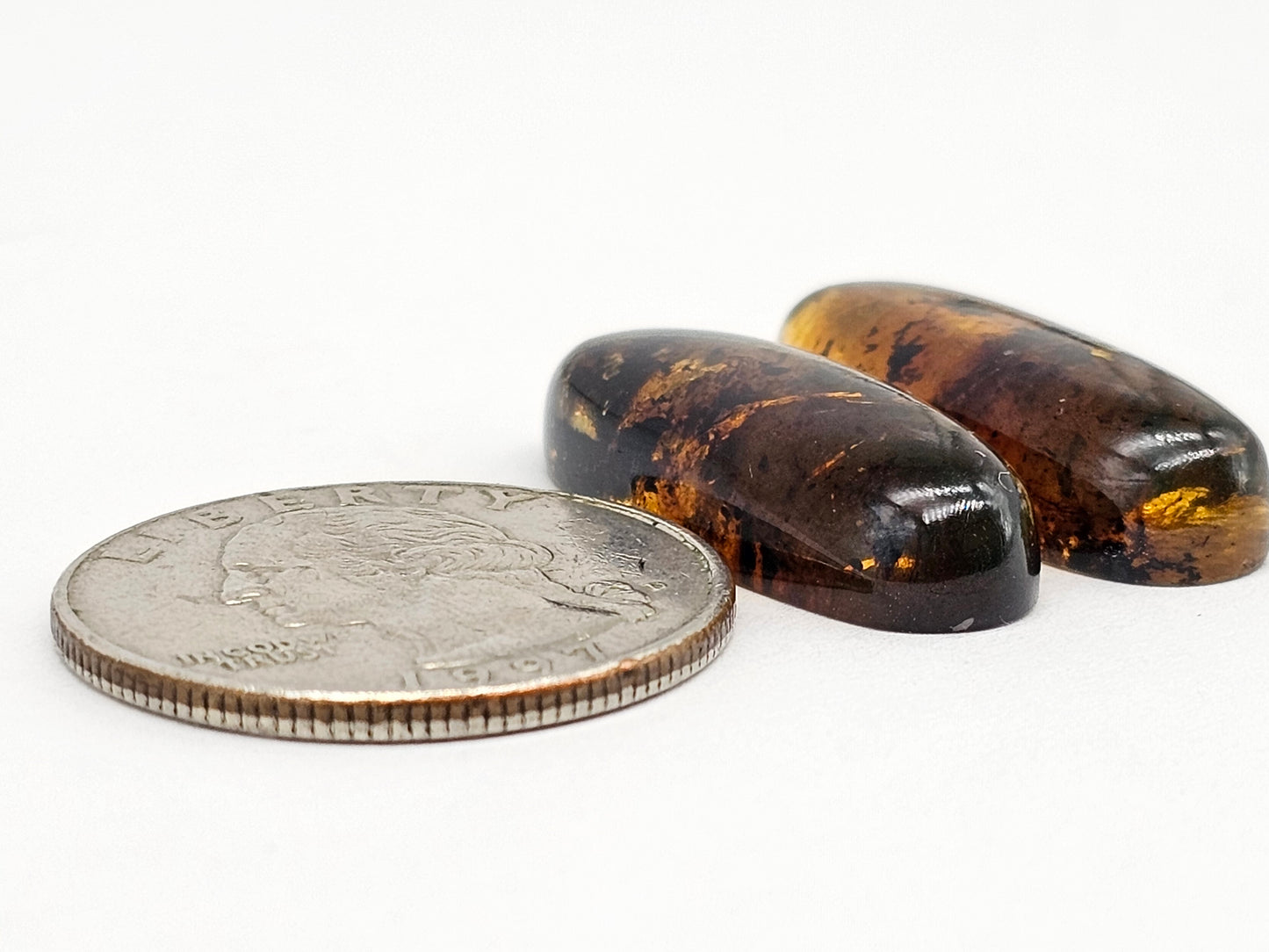 Amber cabochon pair | Artisan Cut Gemstone