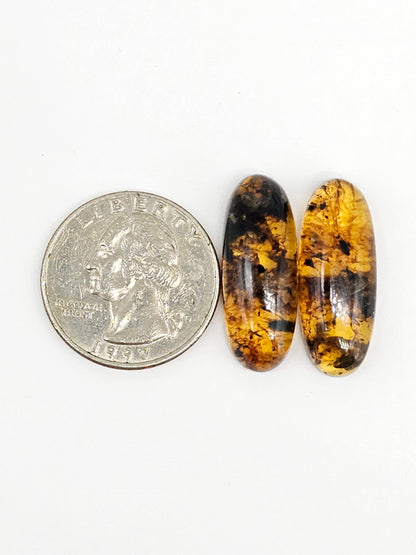 Amber cabochon pair | Artisan Cut Gemstone
