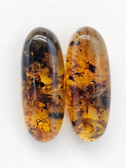 Amber cabochon pair | Artisan Cut Gemstone