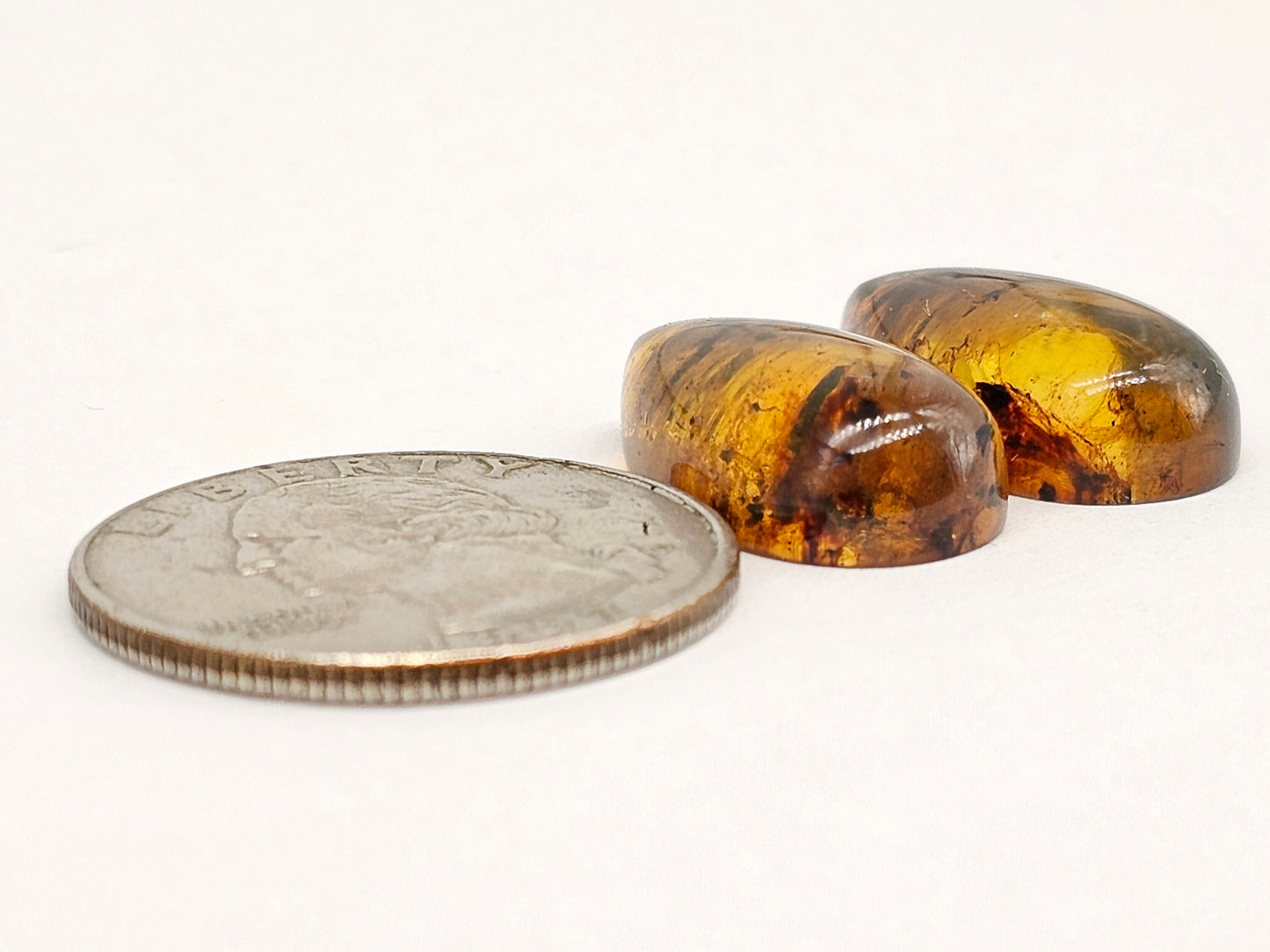 Amber cabochon pair | Artisan Cut Gemstone