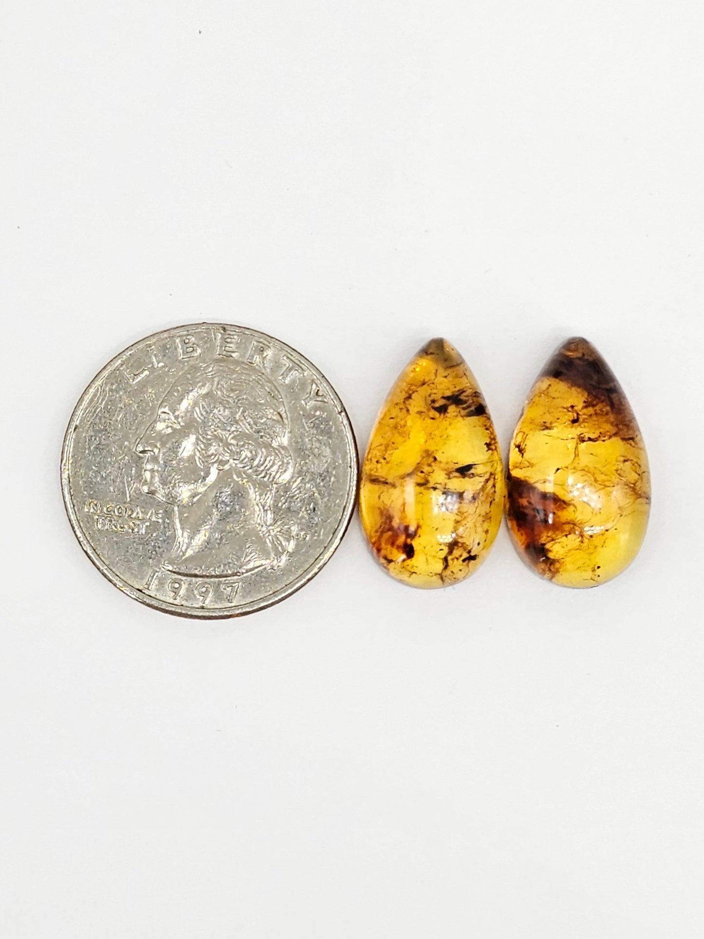 Amber cabochon pair | Artisan Cut Gemstone