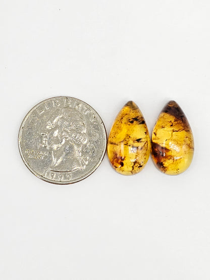 Amber cabochon pair | Artisan Cut Gemstone