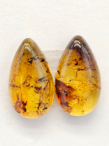 Amber cabochon pair | Artisan Cut Gemstone