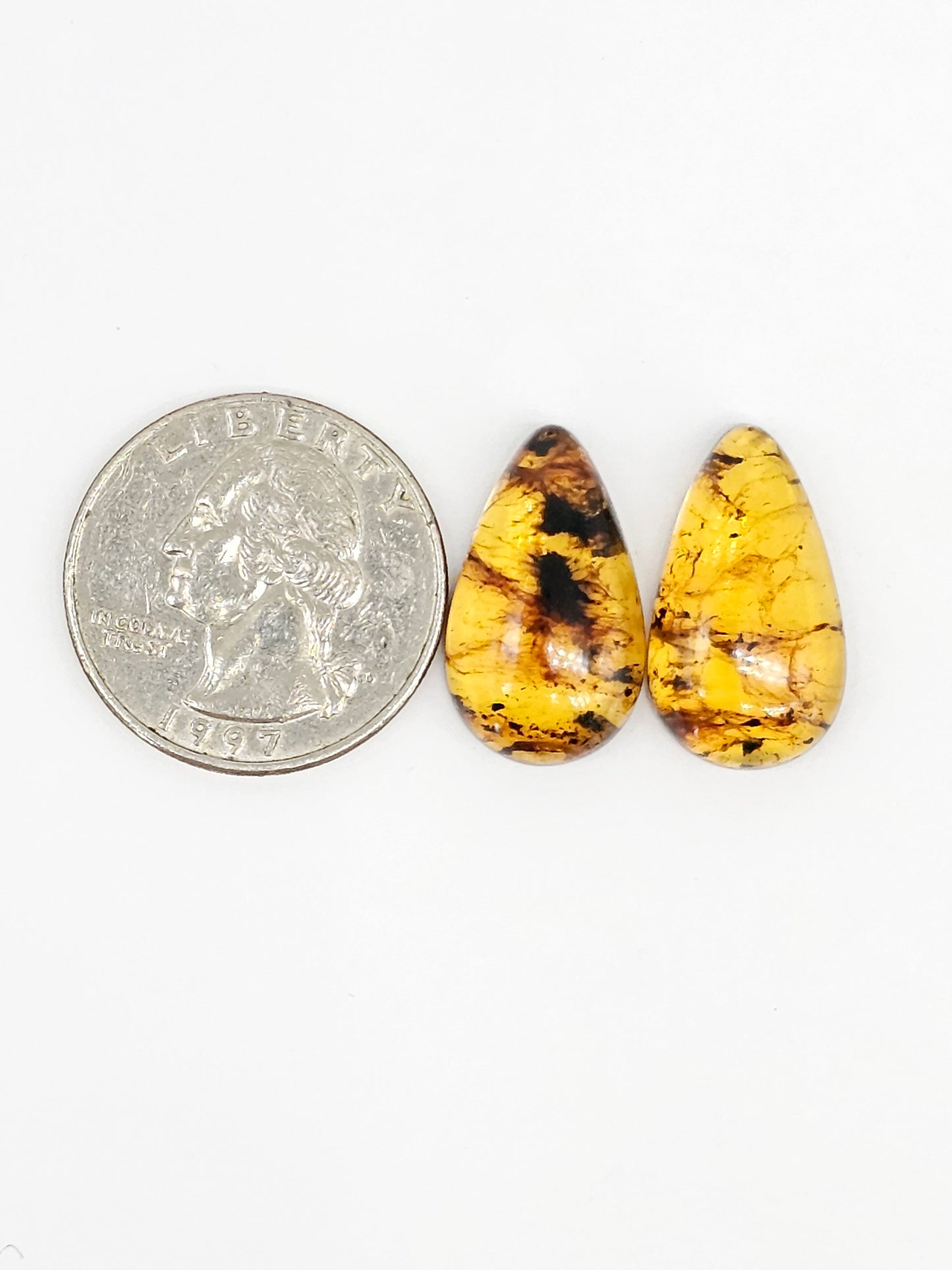 Amber cabochon pair | Artisan Cut Gemstone
